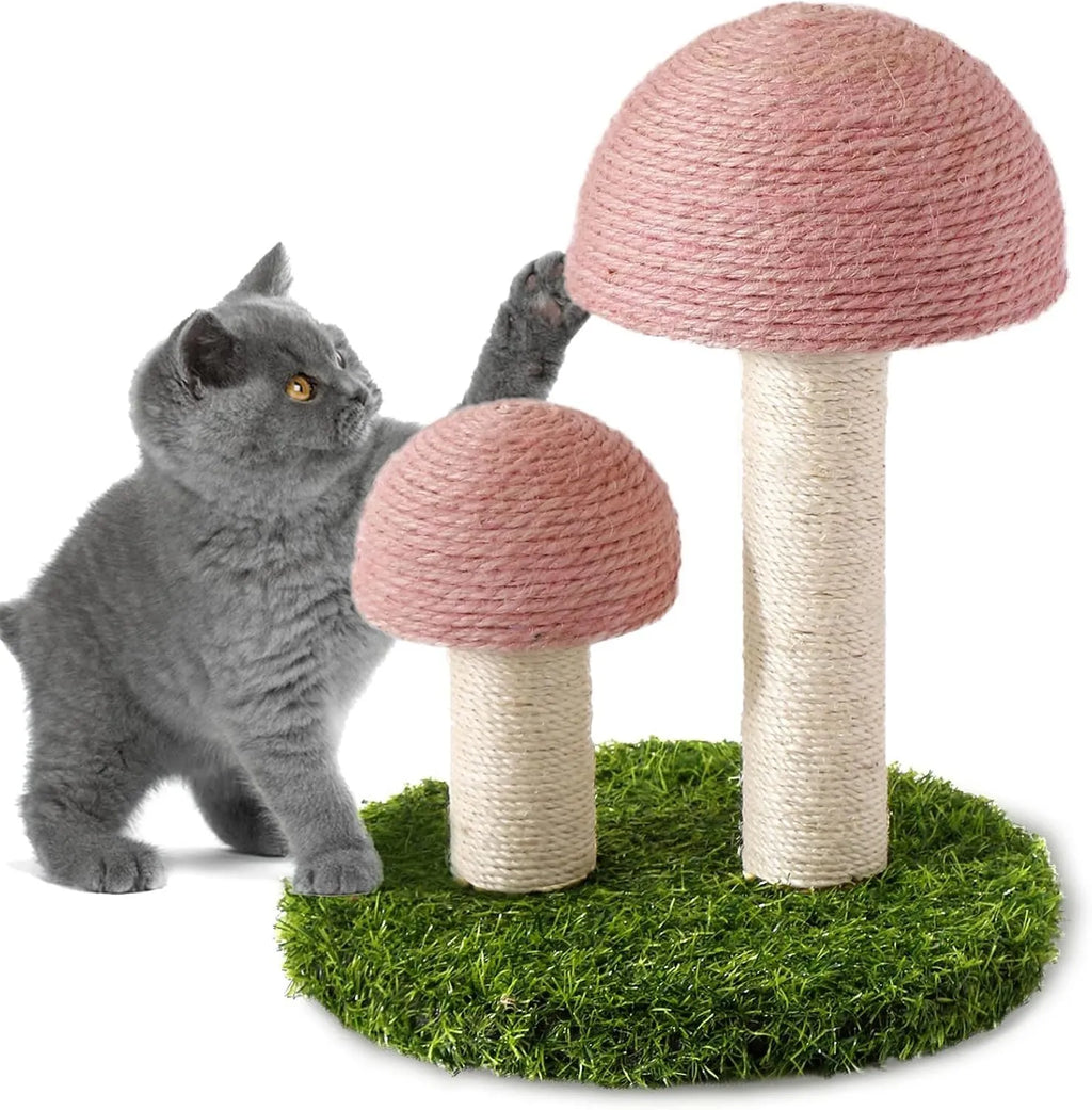 Pink mushroom cat scratching post with natural sisal pole for kittens