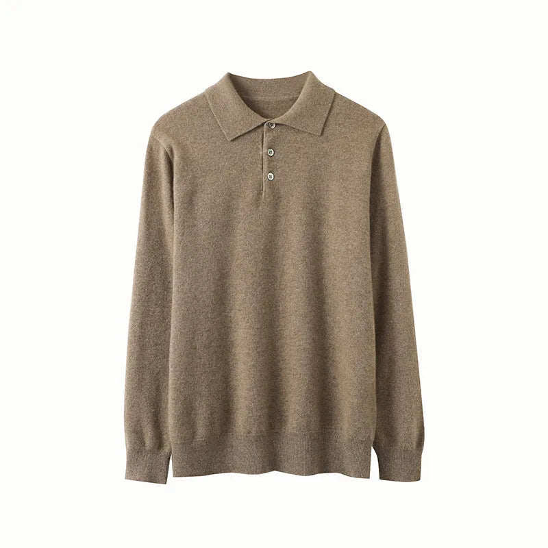Men's cashmere pullover sweater with polo collar in sapphire blue colour option