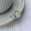 Copper vintage ring with imitation white chalcedony stone and adjustable opening
