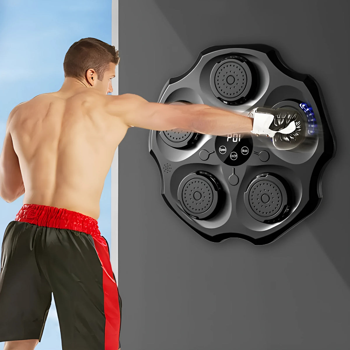 Black Bluetooth music boxing wall target hanging on wall with included glove