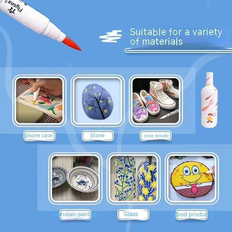 Set of soft tip gouache pens in a case, showing multiple vibrant acrylic marker colours.