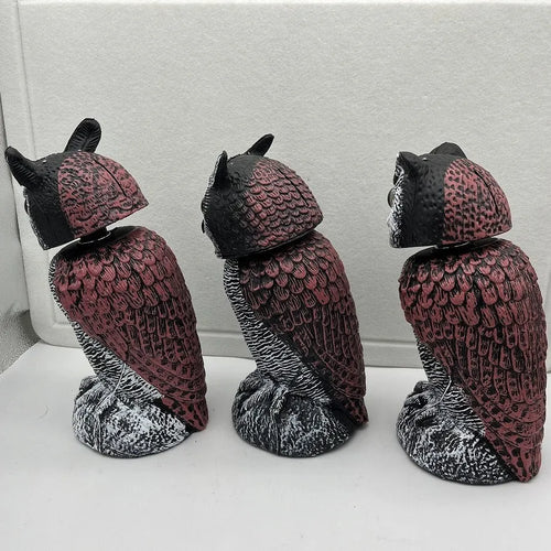 Artificial owl scarecrow bird deterrent ornament made from PE material with realistic casting details