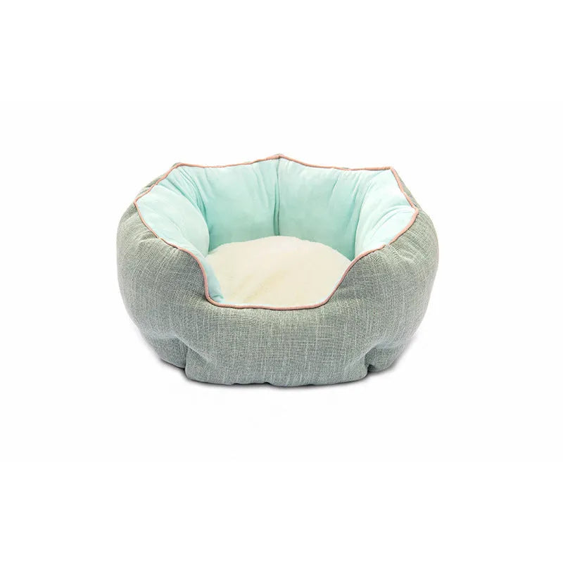 Octagonal pet bed with removable mats in blue colour for cats and small dogs