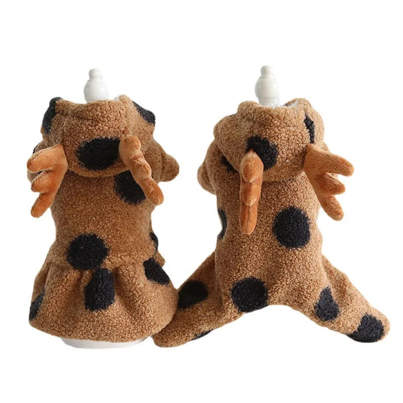 Petstyle big polka dot elk couple clothes for cats and dogs in skirt or four feet style