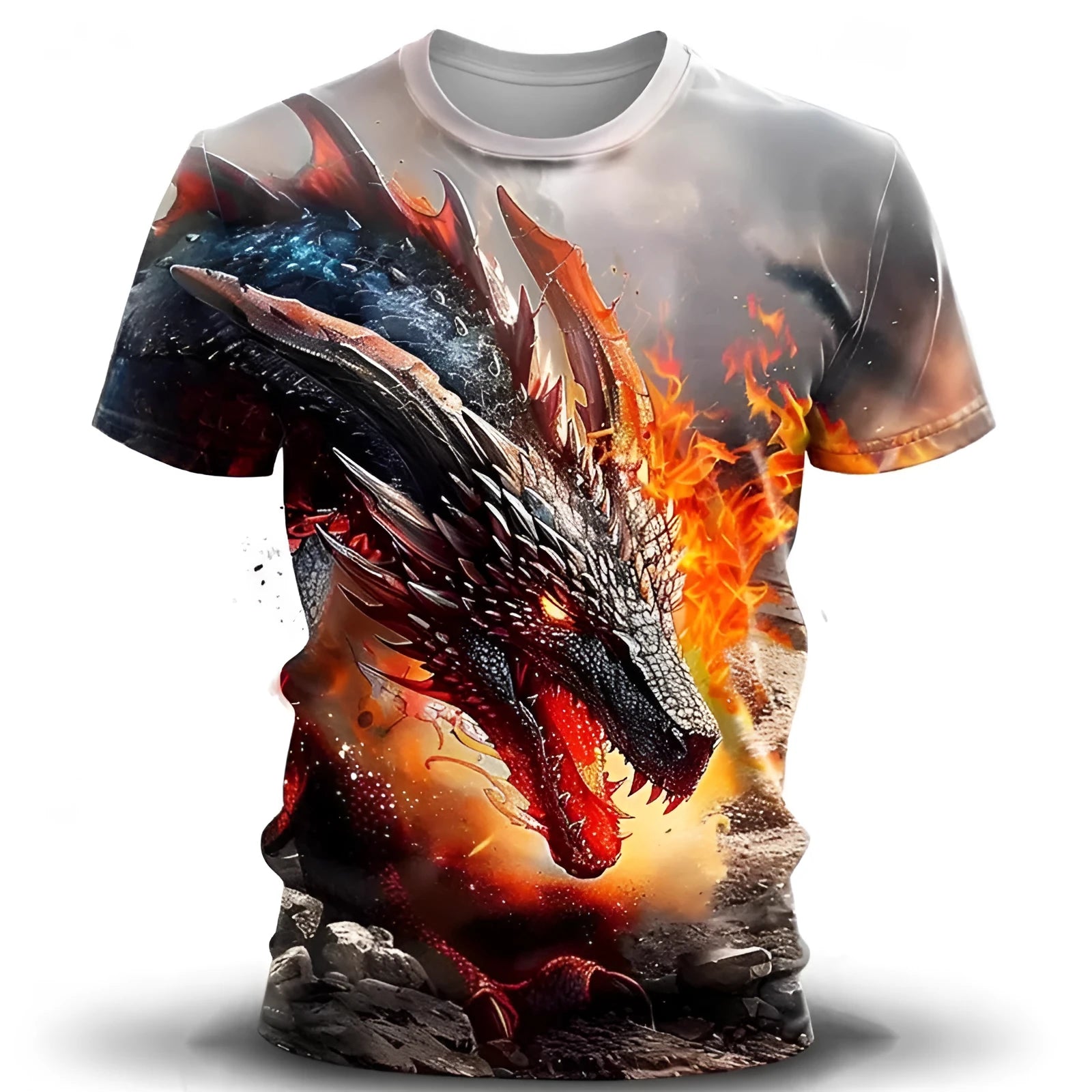 Men's short sleeve t-shirt featuring a 3D wind dragon print on thin milk silk polyester fabric