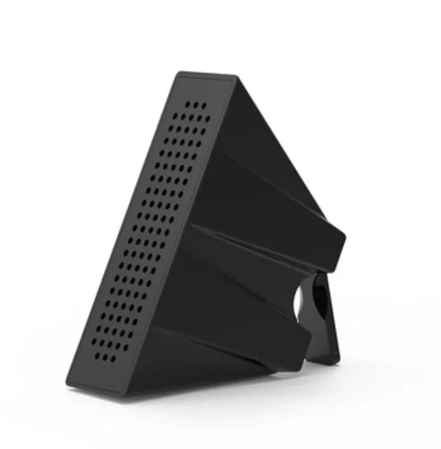ABS mini mobile phone amplifier bracket in pink, holding a smartphone horizontally on a desktop.