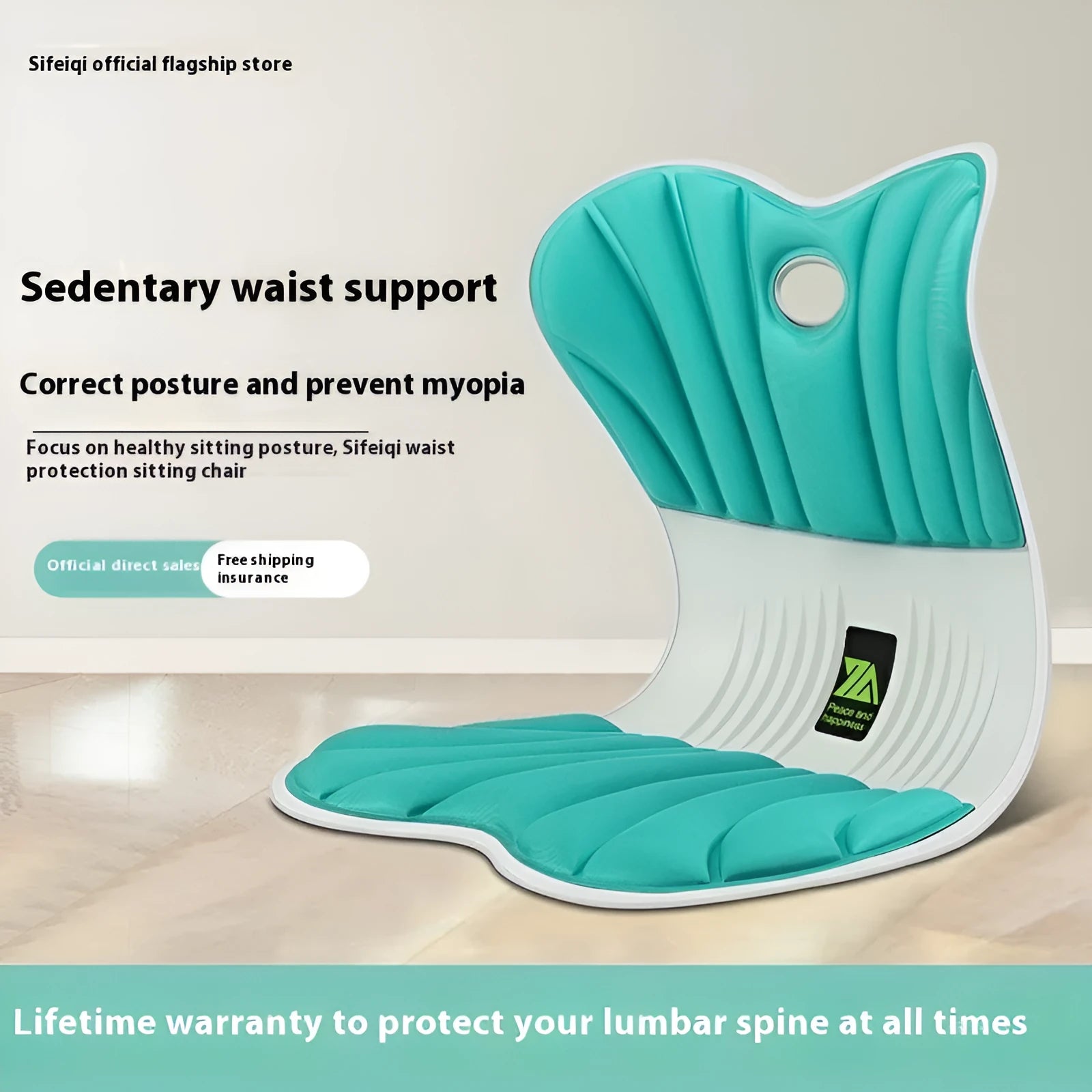 Grey ergonomic waist support cushion for office chair posture correction.