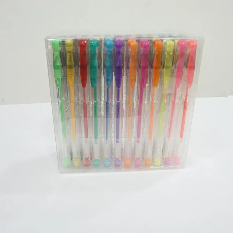 100 colour gel pen set with watercolour effects and dual tip sizes in plastic barrels