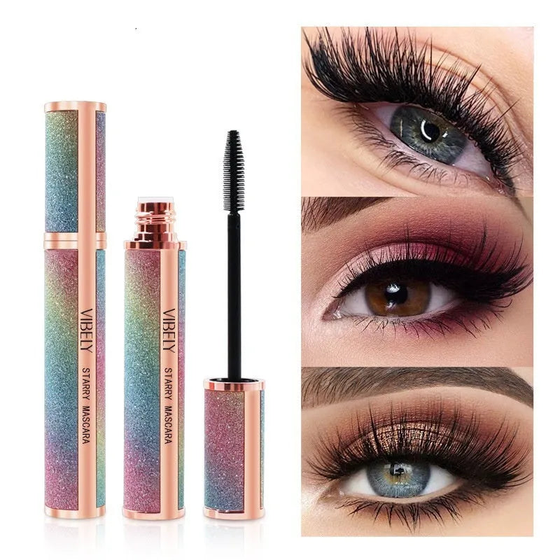 Black waterproof mascara tube providing 4D curling effect for long thick lashes