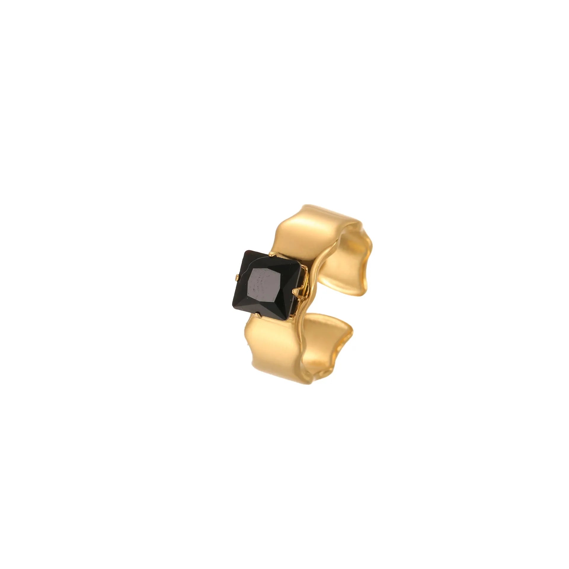 Adjustable open mouth titanium steel ring with inlaid zircon in geometry design for women