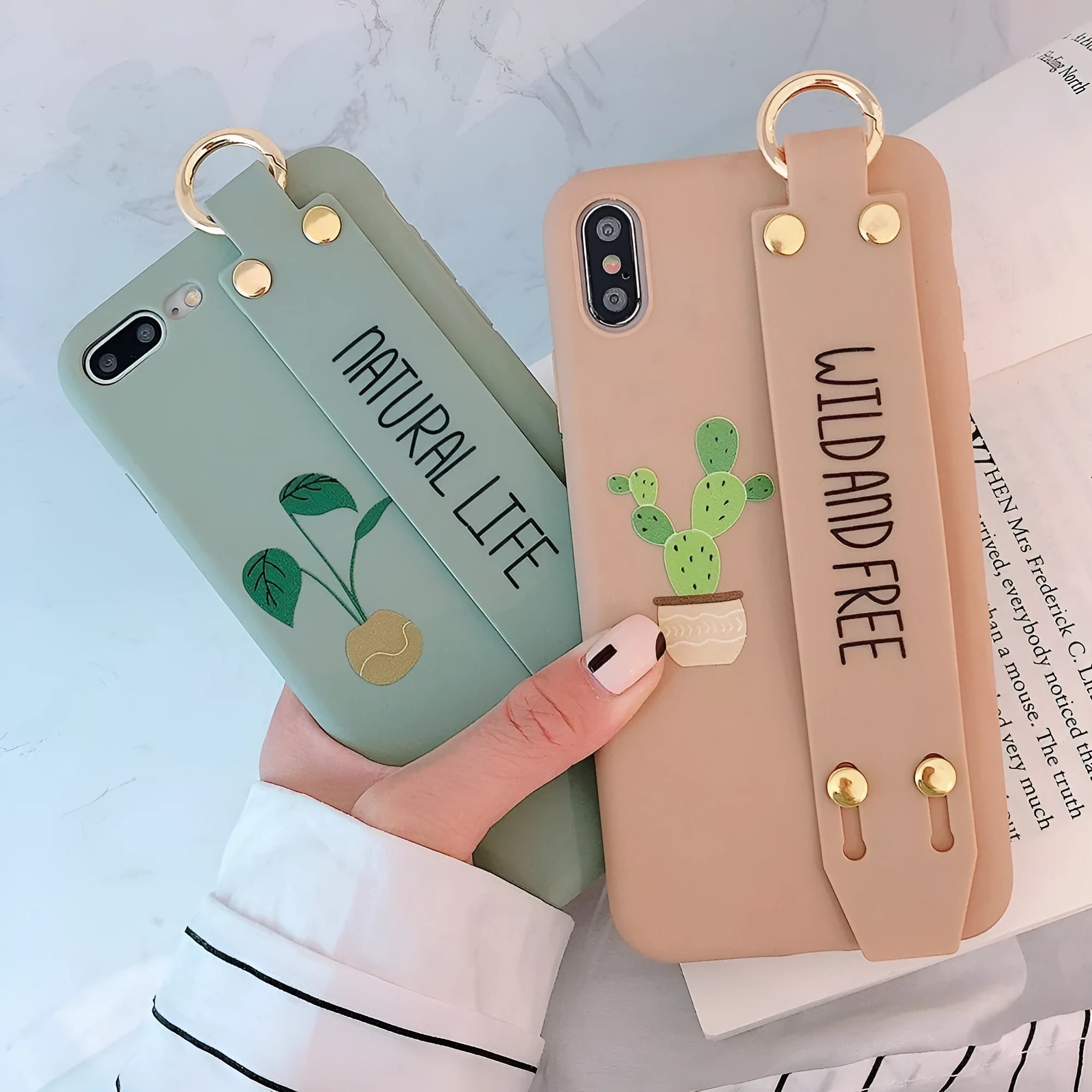 Green graffiti style wristband holder phone case for iPhone on a white background