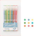 Set of nine retro gel pens with 0.5mm needle tips in Japanese-inspired colour themes