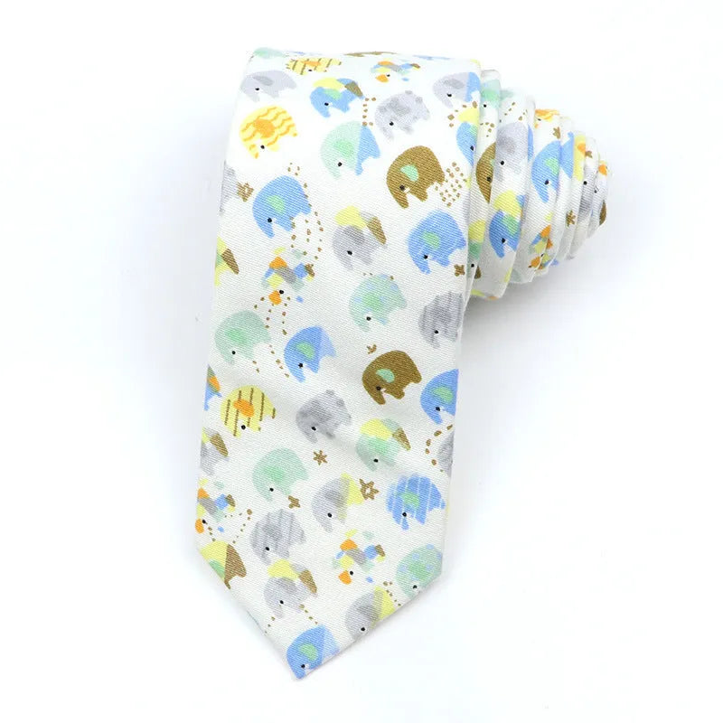 Korean style narrow cotton bow tie with cartoon print pattern in casual men's accessory