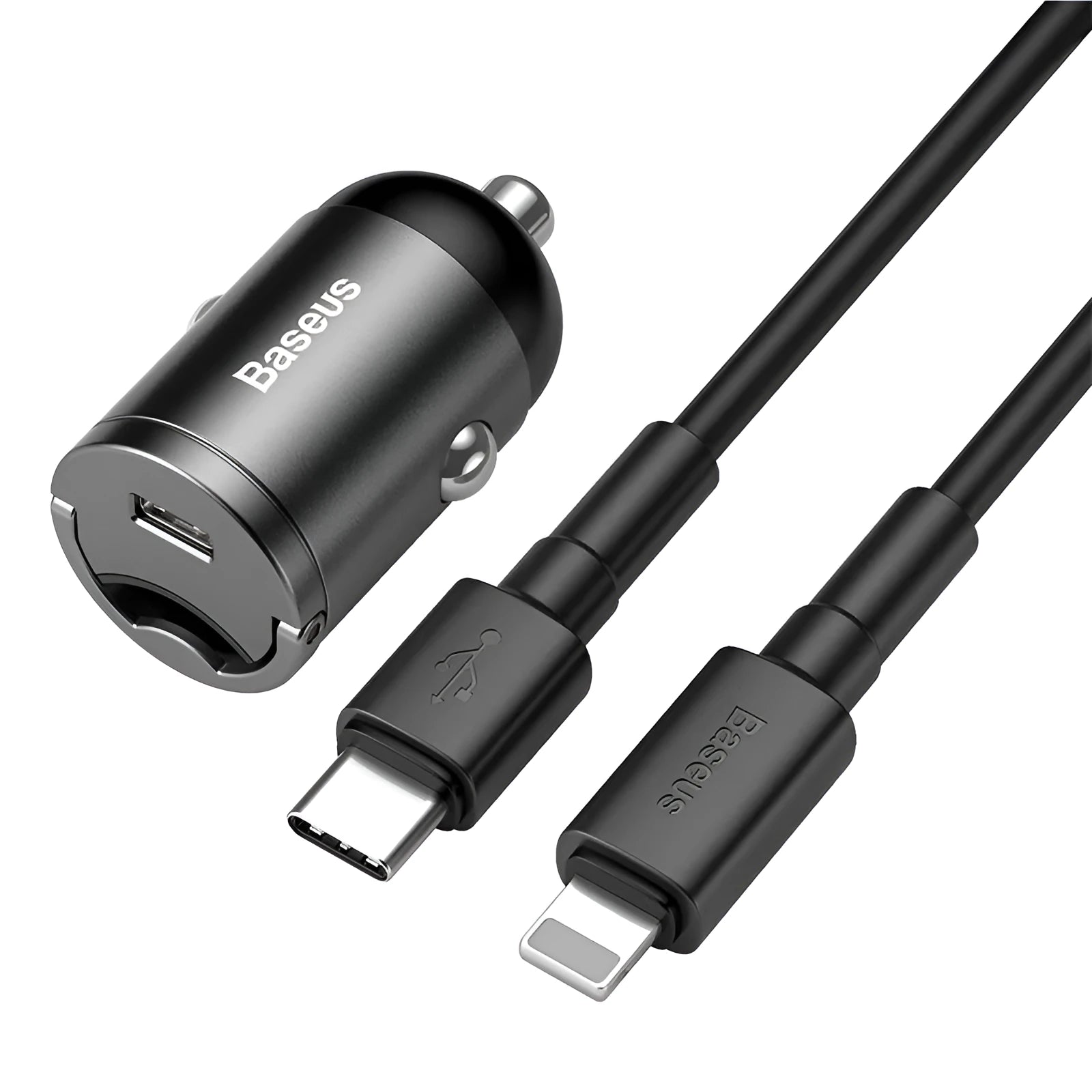 Baseus electro-optical grey 30W PPS car charger with 1 metre cable for mobile phones