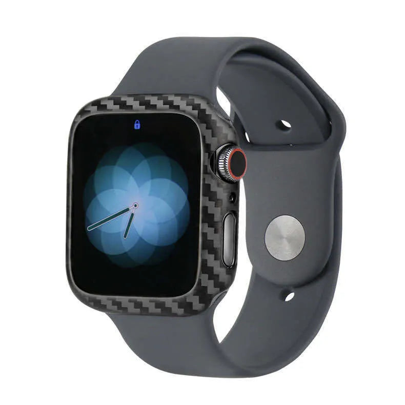 Apple Watch 4 carbon fibre case with half wrap leather construction in 44mm size