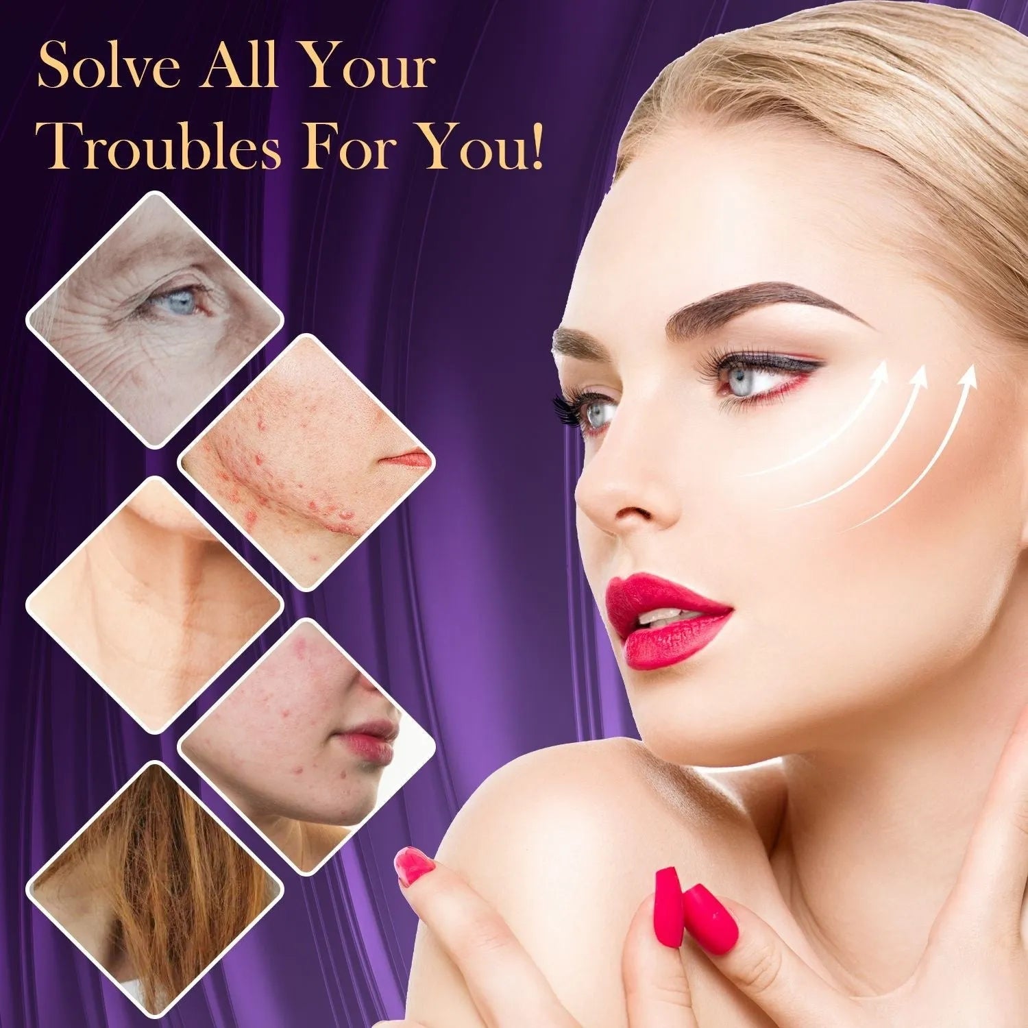 Purple high wave electrotherapy rod beauty instrument with six accessory heads for professional treatments