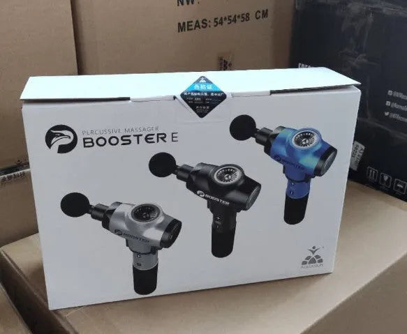 Black and white percussion muscle massager with adjustable speed control and 12mm stroke depth