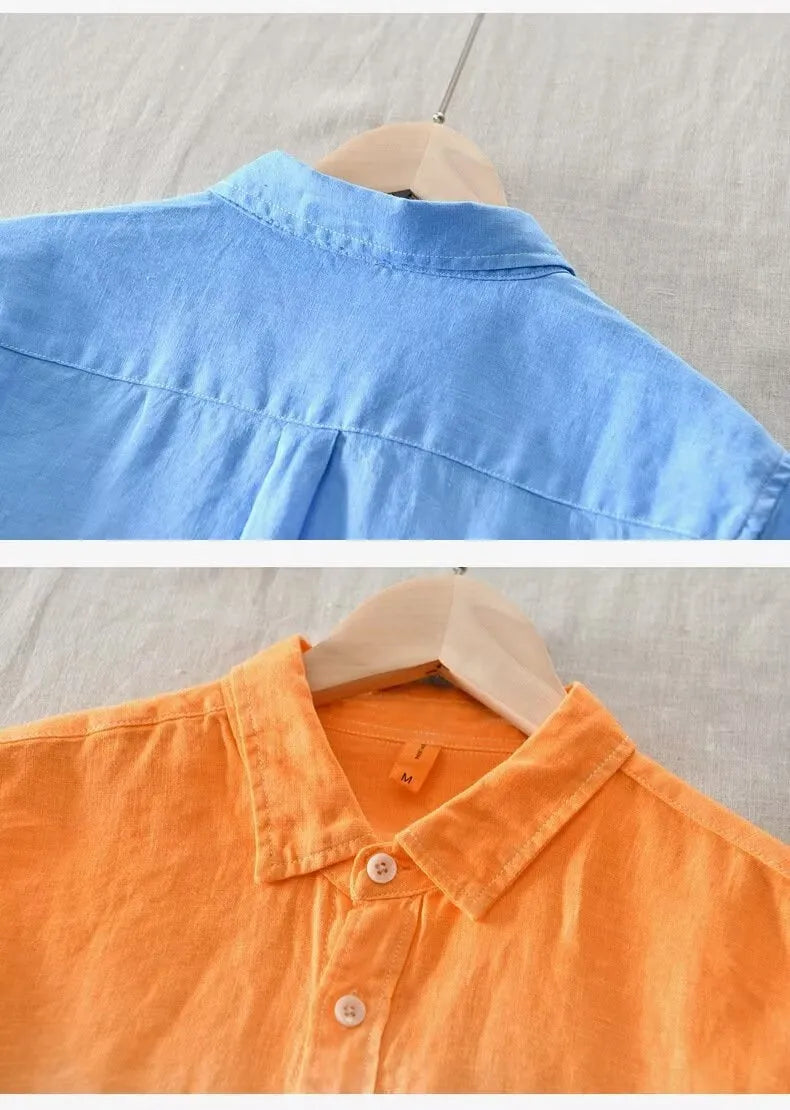 Slim fit loose top coat in yellow, light blue, or dark blue, made from polyester and hemp.