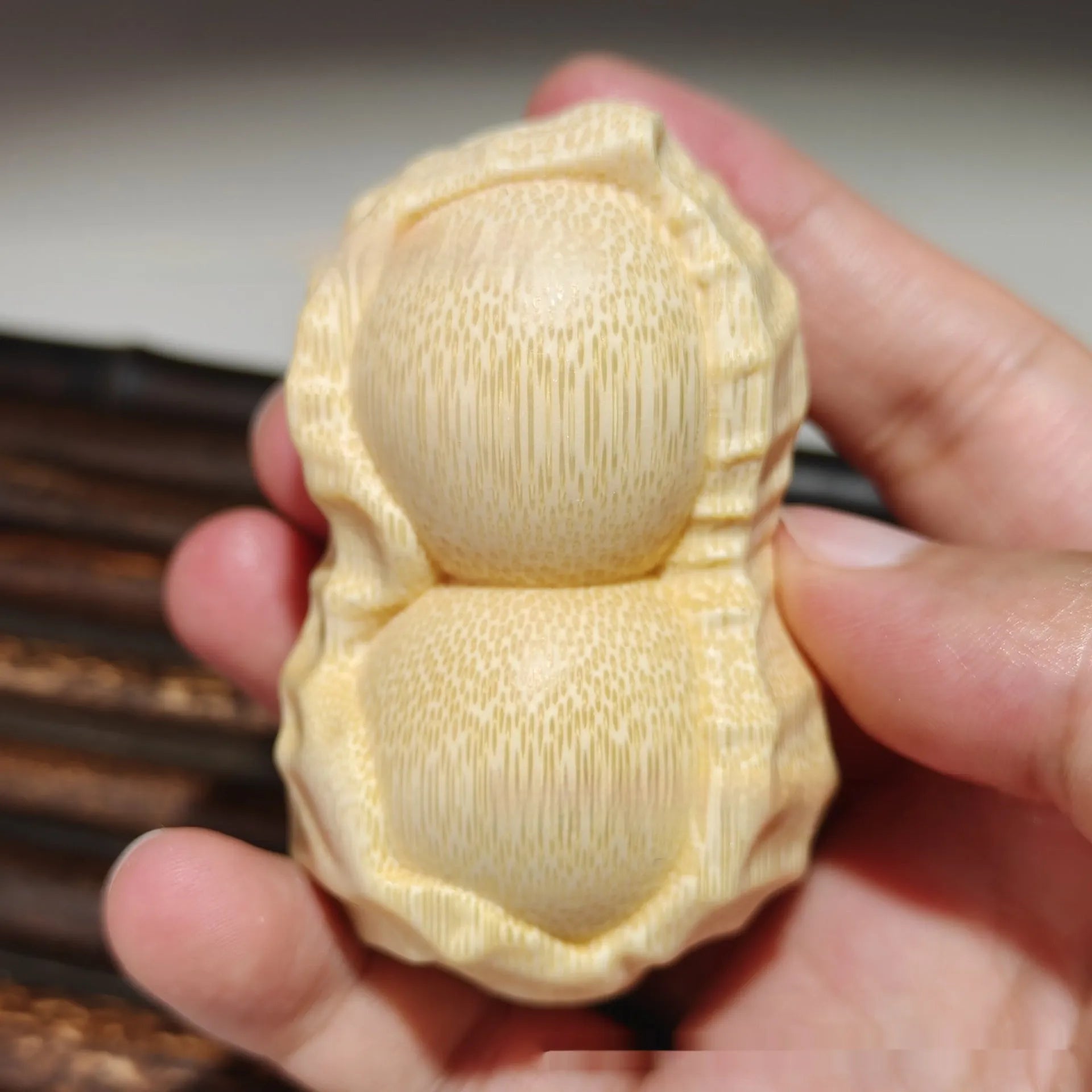 Solid natural bamboo carved peanut ornament with modern simplicity style for gifts