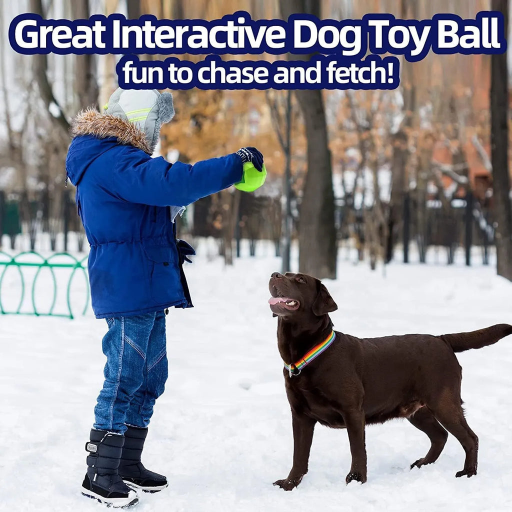 Green natural rubber squeaky dog chew ball for large breed aggressive chewers