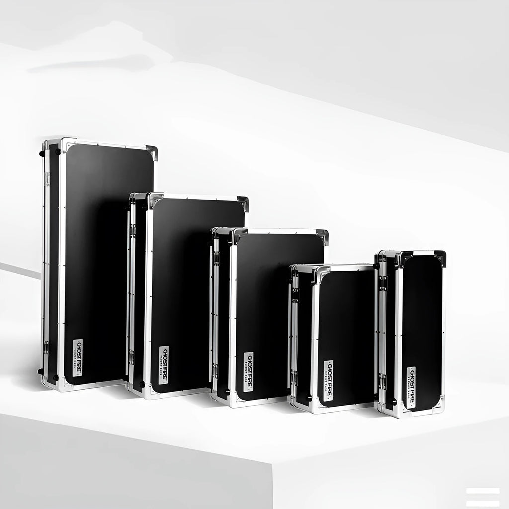 Single piece black aviation flight box designed for TEC8 trumpet style guitar effect device body
