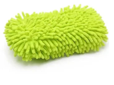 Silver green rectangular car wash sponge with chenille microfiber texture for automotive cleaning