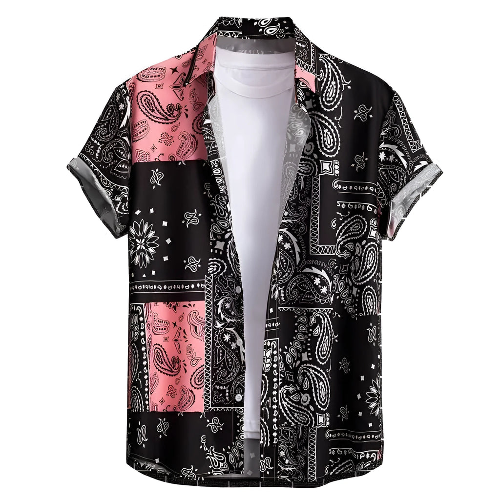 Men's slim fit Hawaiian short sleeve shirt with digital printed pattern