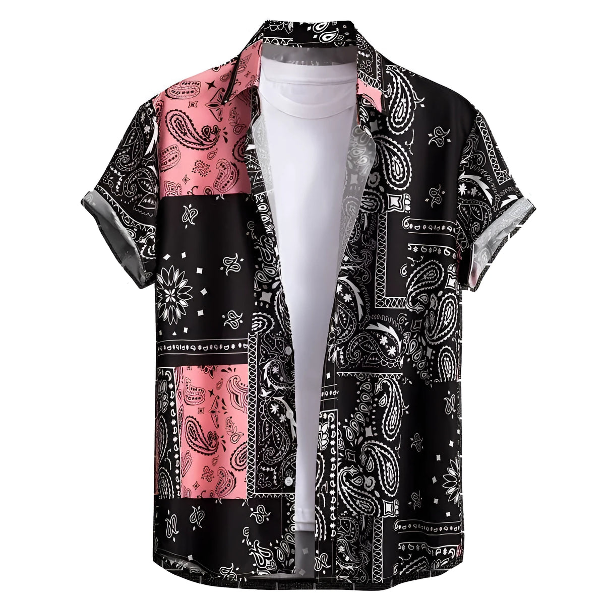 Men's slim fit Hawaiian short sleeve shirt with digital printed pattern