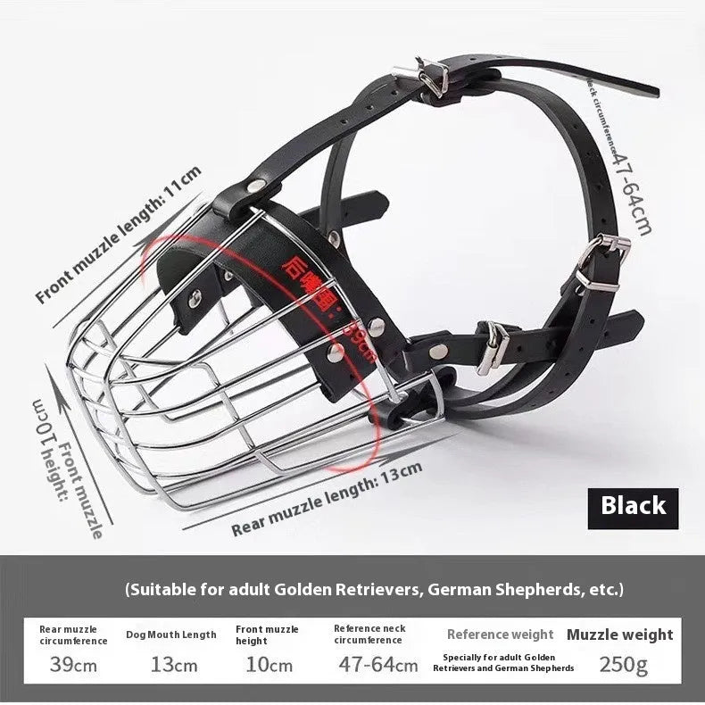 Black metal basket dog muzzle for a Golden Retriever or German Shepherd