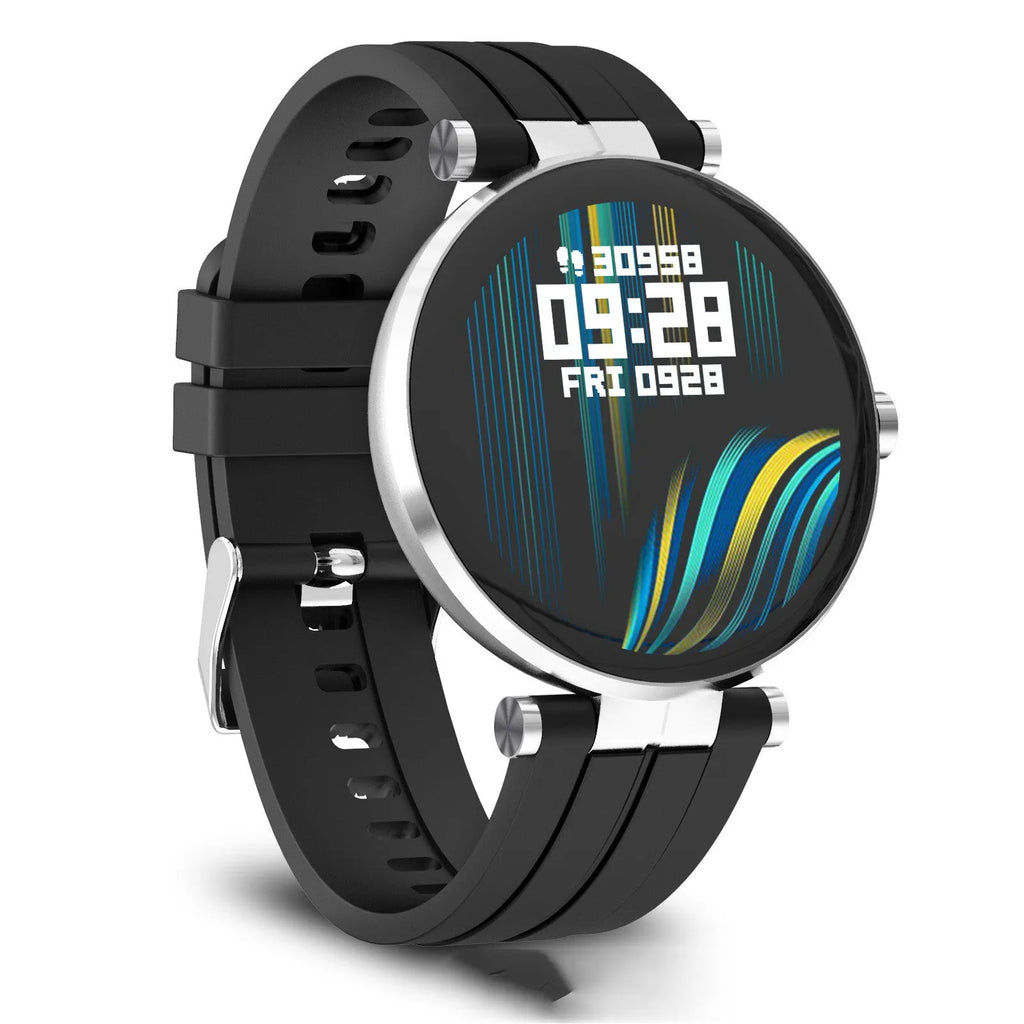 Smart watch with blood pressure monitoring on wrist displaying heart rate data