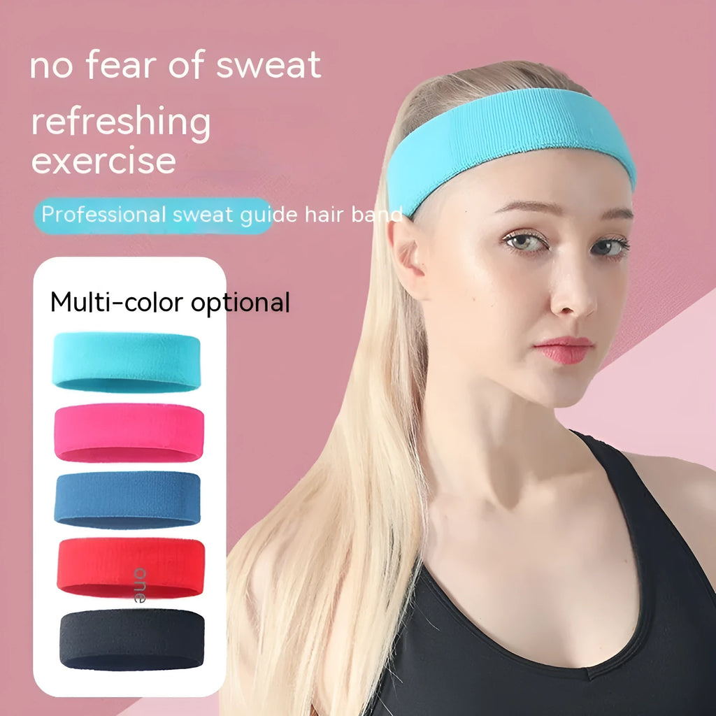 Widened elastic sports sweat headband in solid colours: black, red, blue, rose red, sky blue.