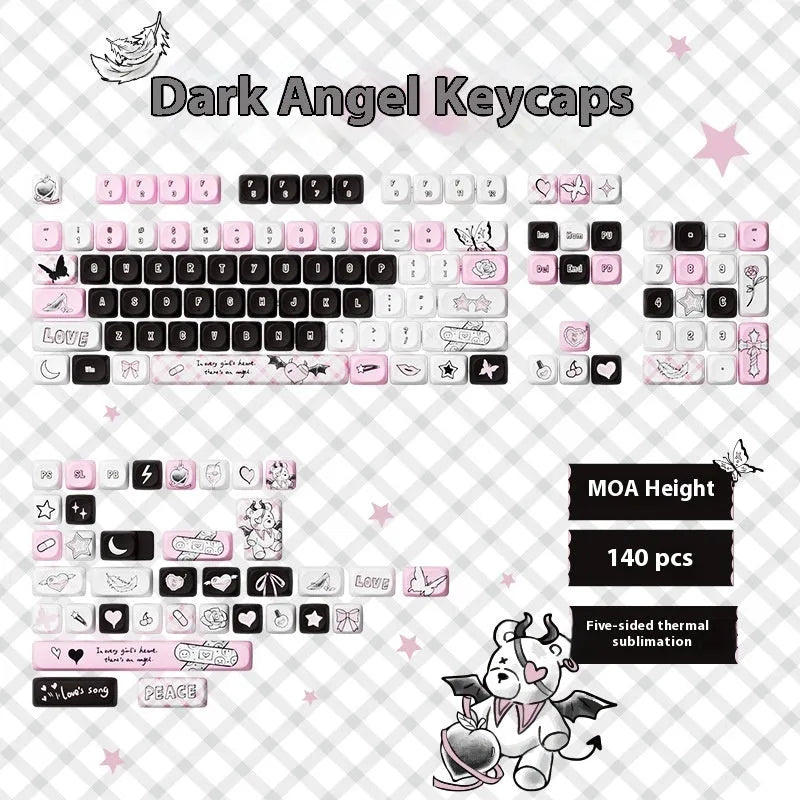 Sublimation printed cute cartoon pig party themed mechanical keyboard keycap set in various colours.