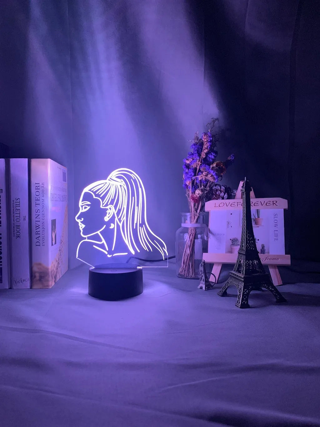 Acrylic 3D night light with European design and colourful black base, showing LED illumination through layered acrylic