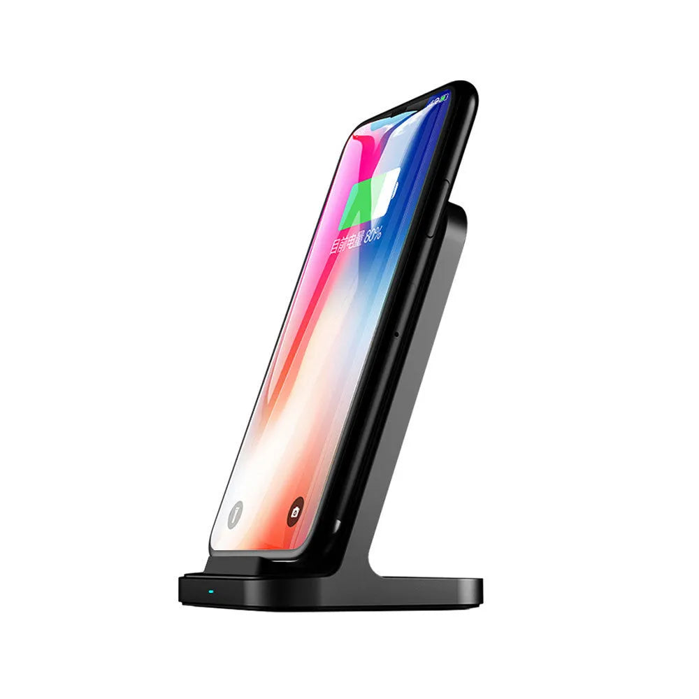 Dark grey vertical wireless charger for Apple smartphones with 70mm square base