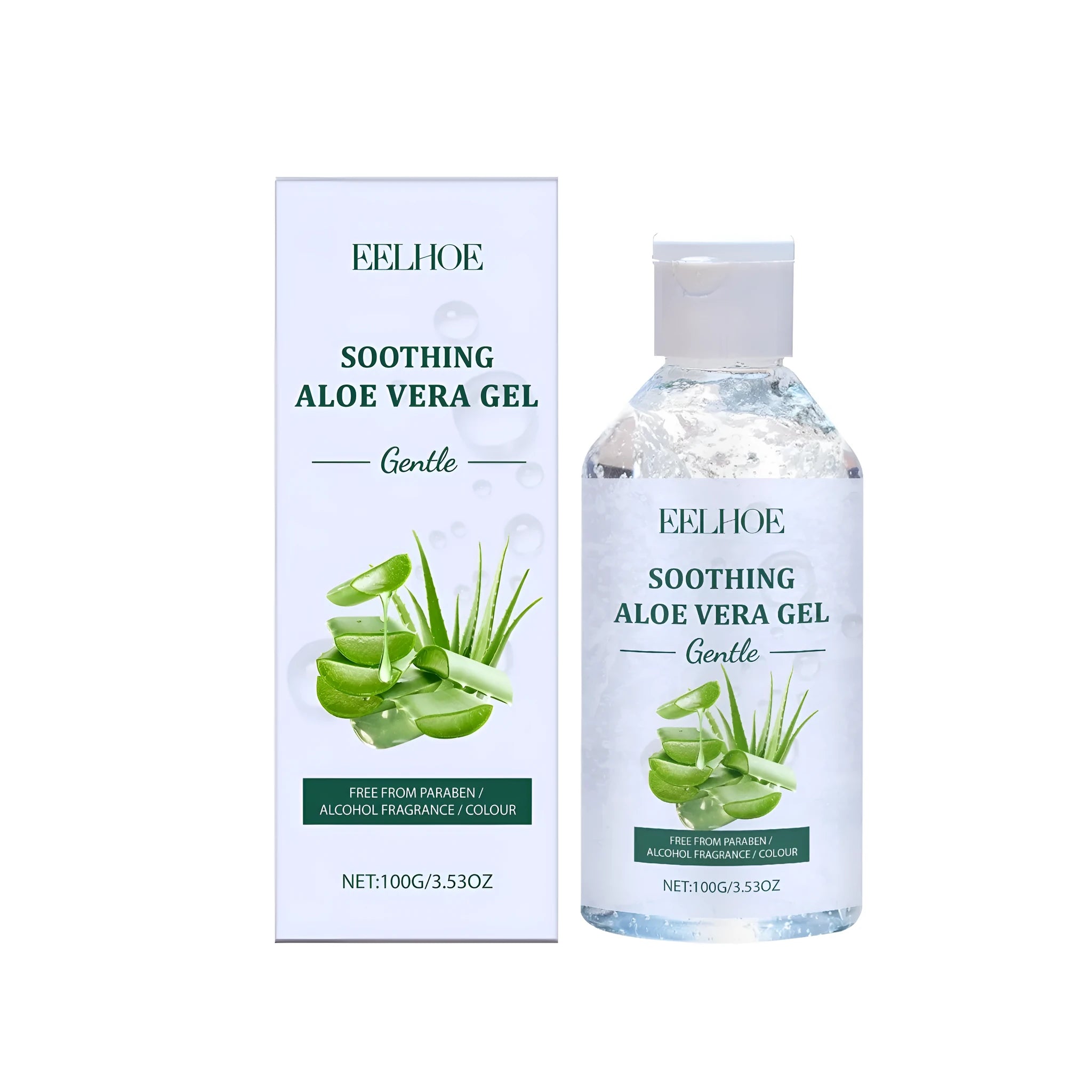 Aloe gel skincare product in 100g format with aloe vera extract and sodium hyaluronate