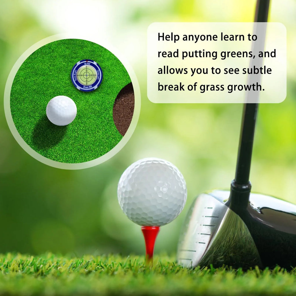 Golf level tool with clip for hat attachment showing position mark indicator