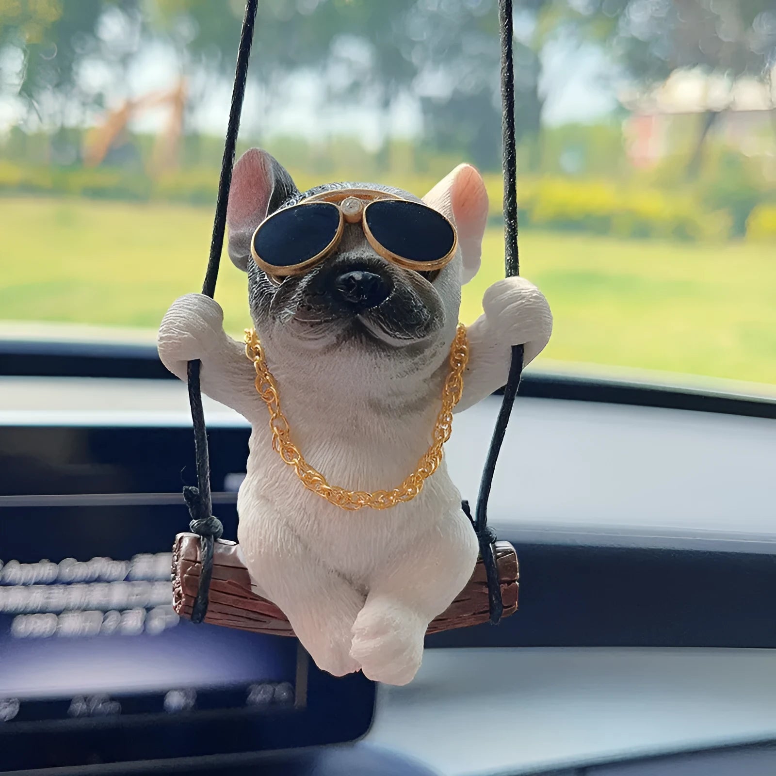 Resin bulldog car hanging ornament for rearview mirrors in cartoon style with multiple colour options