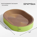 Oval shaped cat scratch board made of corrugated paper in green or purple, 55cm diameter
