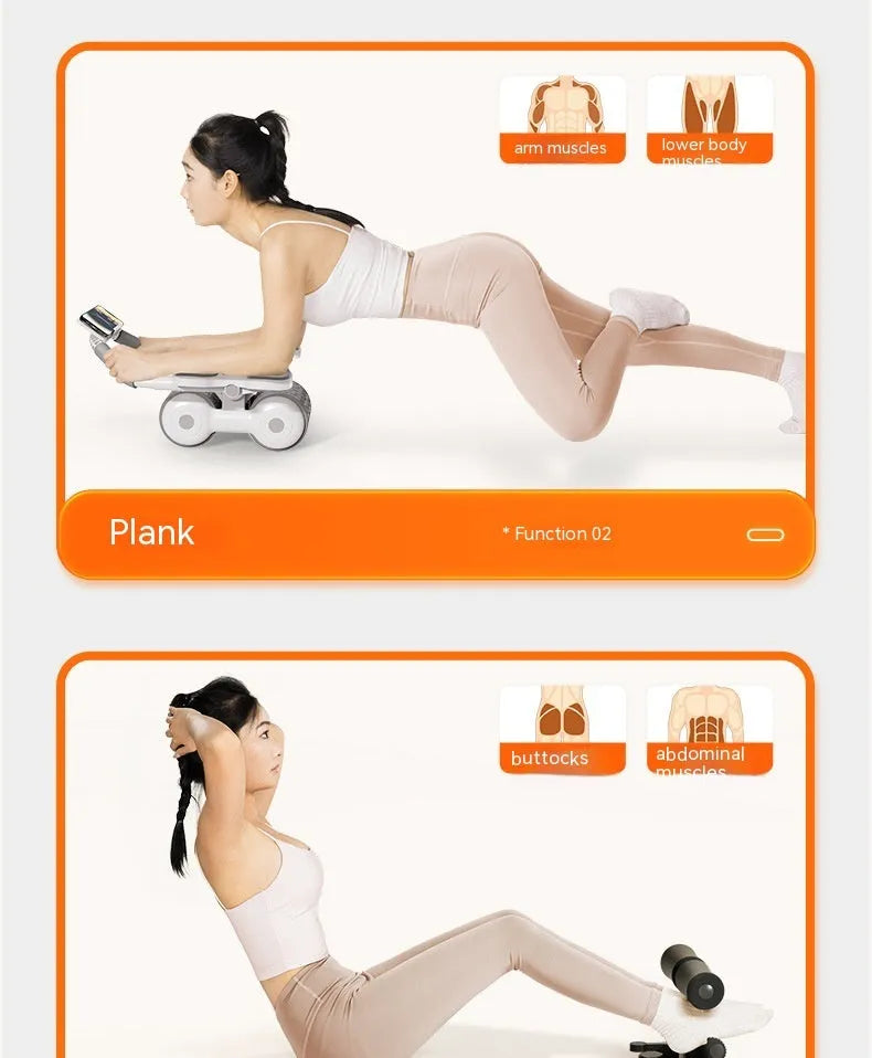 White fitness roller equipment with LED timing screen for abdominal workouts