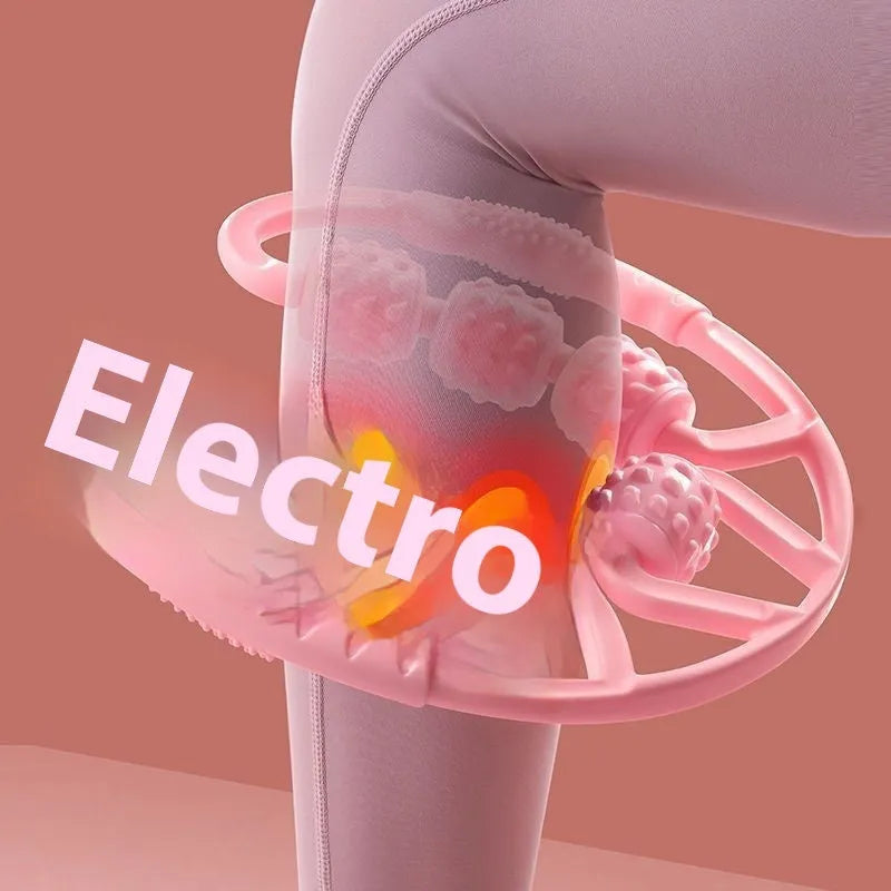 Leg massager roller with clip ring in various colours showing multi-wheel design for muscle relaxation