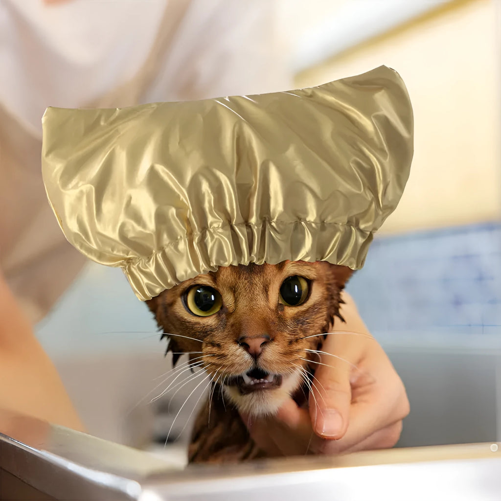 Adjustable ear-proof waterproof shower cap for cats and dogs in silver, pink or gold colours