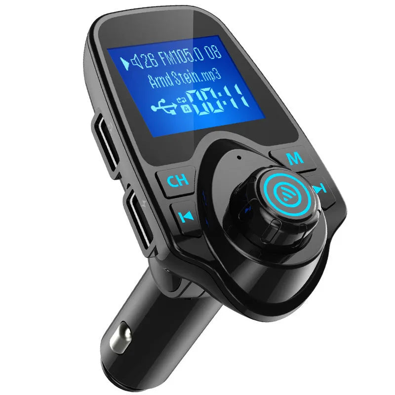 Black car Bluetooth FM transmitter and hands-free kit with USB port for charging