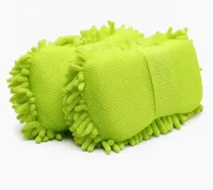 Silver green rectangular car wash sponge with chenille microfiber texture for automotive cleaning