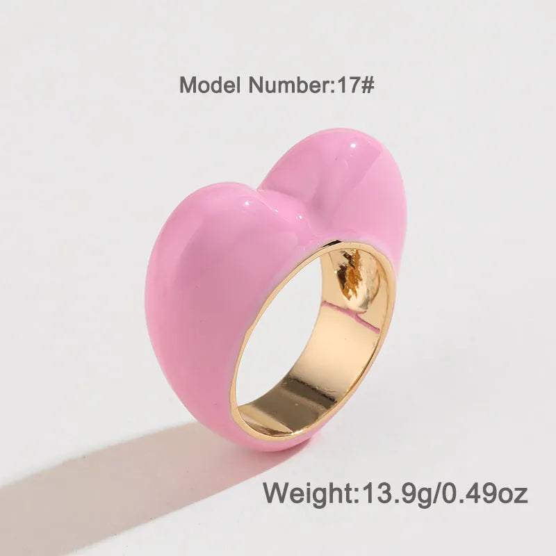 Colourful three-dimensional enamel heart ring in zinc alloy with adjustable sizes