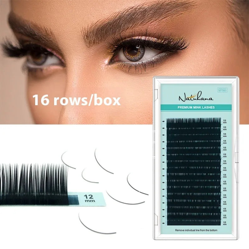 Soft velvet false eyelashes in artificial fibre showing length options from 7mm to 15mm