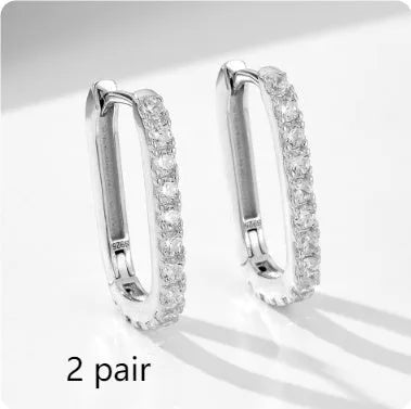 S925 sterling silver oval zircon ear clips with geometric design in yellow or white colour options