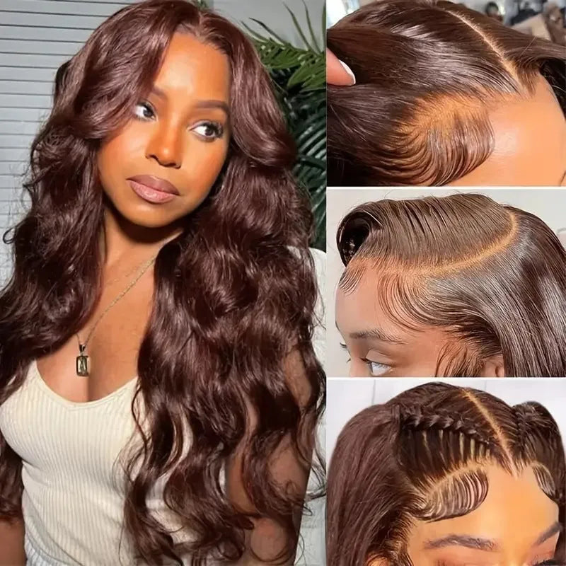 Women's dark brown long curly lace front wig with side bangs made from high temperature fiber