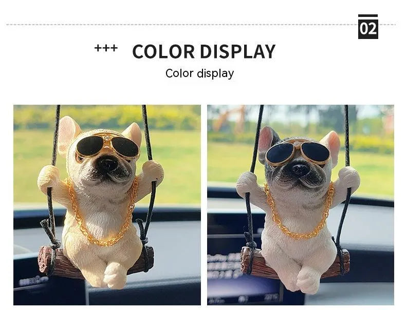 Resin bulldog car hanging ornament for rearview mirrors in cartoon style with multiple colour options