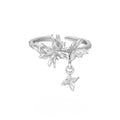 Women's adjustable silver butterfly ring with gold or white gold electroplating