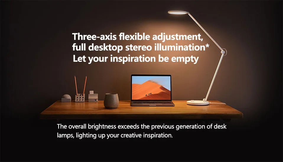 ProLED folding desk lamp with adjustable arm and modern design on a wooden desk.